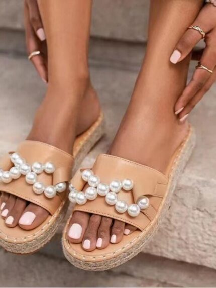 Fashion Faux Pearl Flat Slippers