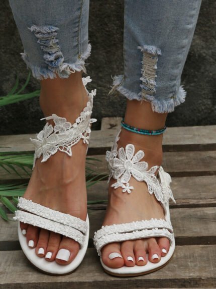 Fashion Floral Lace Crochet Flat Sandals