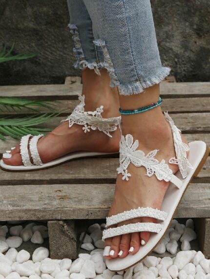 Fashion Floral Lace Crochet Flat Sandals