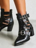 Fashion Hollow Buckle Pointed Toe Boots