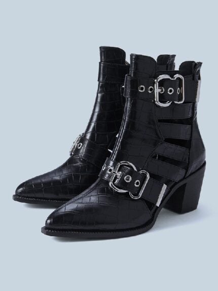 Fashion Hollow Buckle Pointed Toe Boots