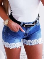 Fashion Lace Panel Denim Shorts