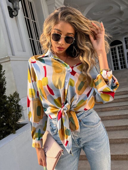 Fashion Lapel Long Sleeve Printed Shirt