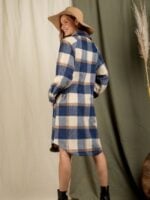 Fashion Plaid Lapel Large Pocket Long Jacket