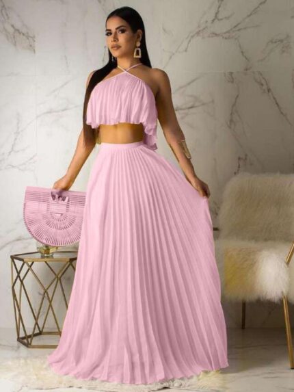 Fashion Pleated Skirt Two Piece Set