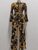 Wholesale Fashion Print Button Tie Jumpsuit