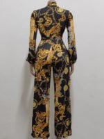 Wholesale Fashion Print Button Tie Jumpsuit