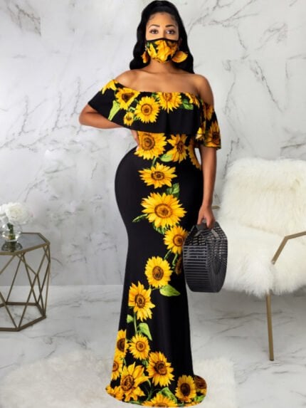 Fashion Print Off Shoulder Dress