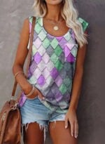 Fashion Print Pocket Sleeveless Tank Top