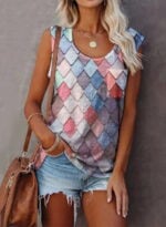 Fashion Print Pocket Sleeveless Tank Top