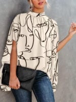 Fashion Print Slit Doll Sleeve Top