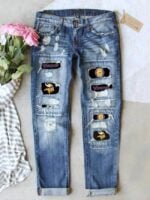 Fashion Printed Patch Jeans