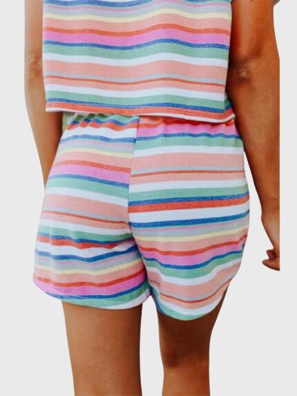 Fashion Rainbow Striped T-Shirt Two Piece