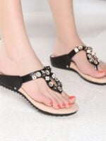 Fashion Rhinestone Beaded Flat Flip-Flops