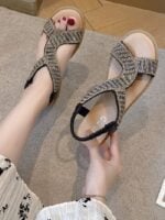 Fashion Rhinestone Round Toe Flat Sandals