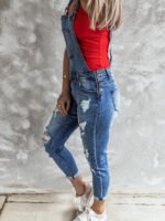 Fashion Ripped Denim Suspender Jumpsuit