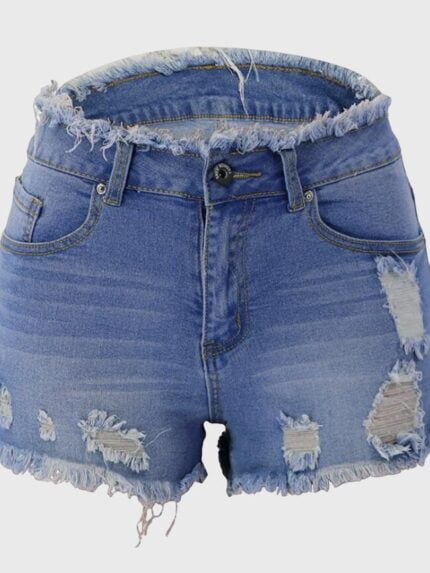 Fashion Ripped Zip Denim Shorts-Wholesale