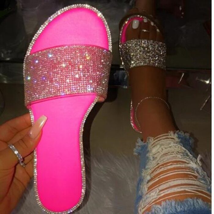 Fashion Snake Print Rhinestone Flat Slides