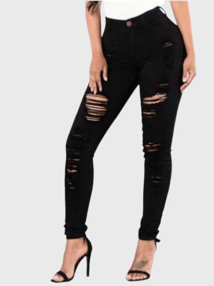 Fashion Solid Ripped Skinny Jeans