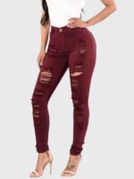 Fashion Solid Ripped Skinny Jeans