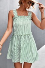 Fashion Striped Ruffle Panel Slip Dress