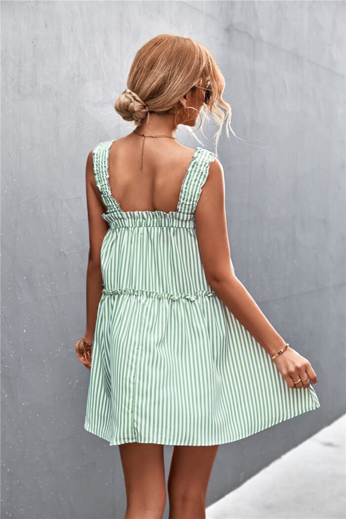 Fashion Striped Ruffle Panel Slip Dress