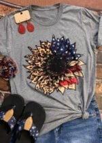 Fashion Sunflower Star Flag Print T-Shirt