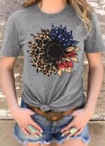 Fashion Sunflower Star Flag Print T-Shirt