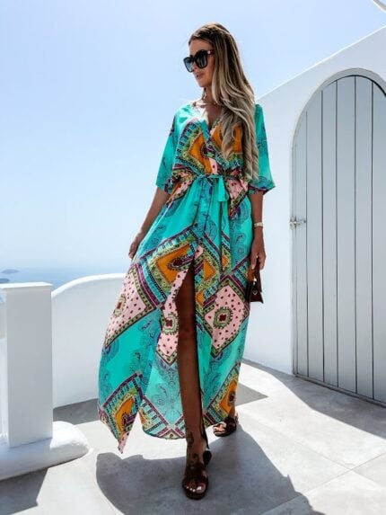 Fashion V-Neck Casual Print Dress