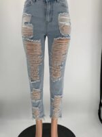 Fashion high waist ripped jeans