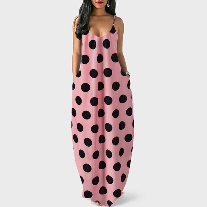 Fashion polka dot print suspender dress