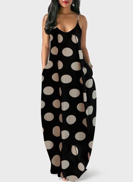 Fashion polka dot print suspender dress