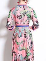 Fashion printed pleated mid-length dress