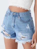 Fashion ripped frayed denim shorts