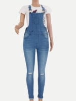 Fashion ripped suspender jeans