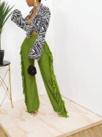 Fashion solid color fringed trousers