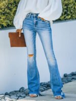 Flare Ripped High Rise Wide Leg Jeans