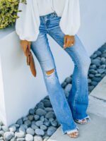 Flare Ripped High Rise Wide Leg Jeans