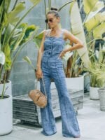 Flared Buttoned Front Denim Jumpsuit