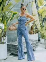 Flared Buttoned Front Denim Jumpsuit