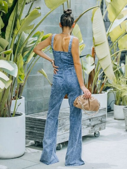 Flared Buttoned Front Denim Jumpsuit