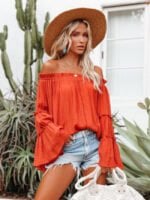 Wholesale Flared Sleeve Off Shoulder Sexy Top