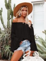 Wholesale Flared Sleeve Off Shoulder Sexy Top