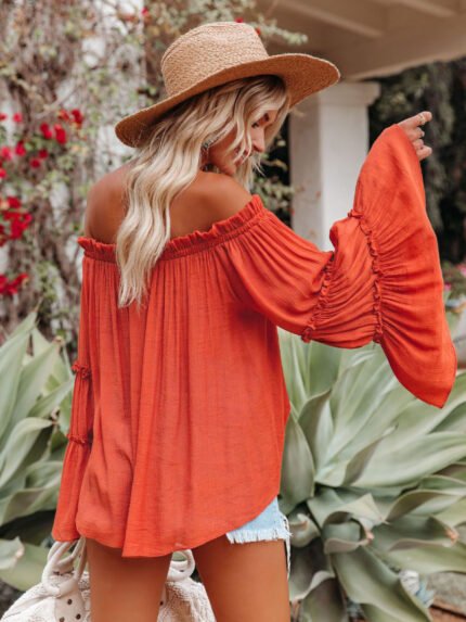 Wholesale Flared Sleeve Off Shoulder Sexy Top