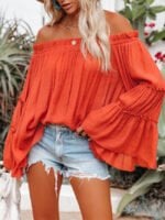 Wholesale Flared Sleeve Off Shoulder Sexy Top