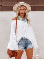 Wholesale Flared Sleeve Off Shoulder Sexy Top