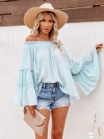 Wholesale Flared Sleeve Off Shoulder Sexy Top