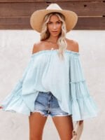 Wholesale Flared Sleeve Off Shoulder Sexy Top