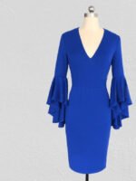 Wholesale Flared Sleeve V-Neck Fitted Dress