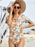 Wholesale Floral Chain Cutout One-Piece Swimsuit